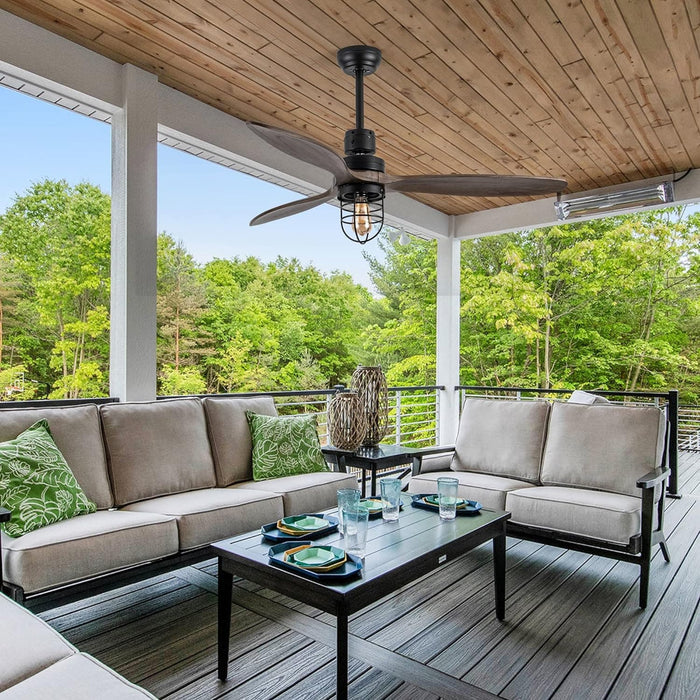 52 in. Rustic Ceiling Fan with Light and Remote, Modern Black Industrial Ceiling Fans for Bedroom, Patio Porch Fans-6-ErisView