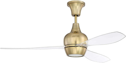 52 in. Semi-Flush Mount Heavy Duty Industrial Ceiling Fan with LED Light and Wall Control, 3 Clear Acrylic Blades, Satin Brass Ceiling Fan-1-ErisView