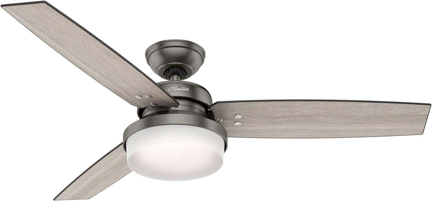 52 in. Sentinel Brushed Ceiling Fan with LED Light Kit and Handheld Remote, Hugger Ceiling Fan with Light-2-ErisView