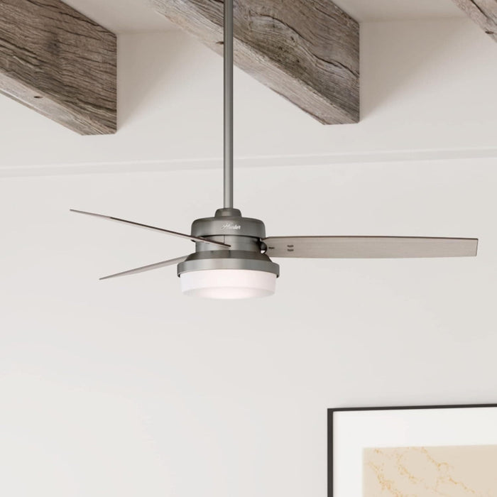 52 in. Sentinel Brushed Ceiling Fan with LED Light Kit and Handheld Remote, Hugger Ceiling Fan with Light-4-ErisView