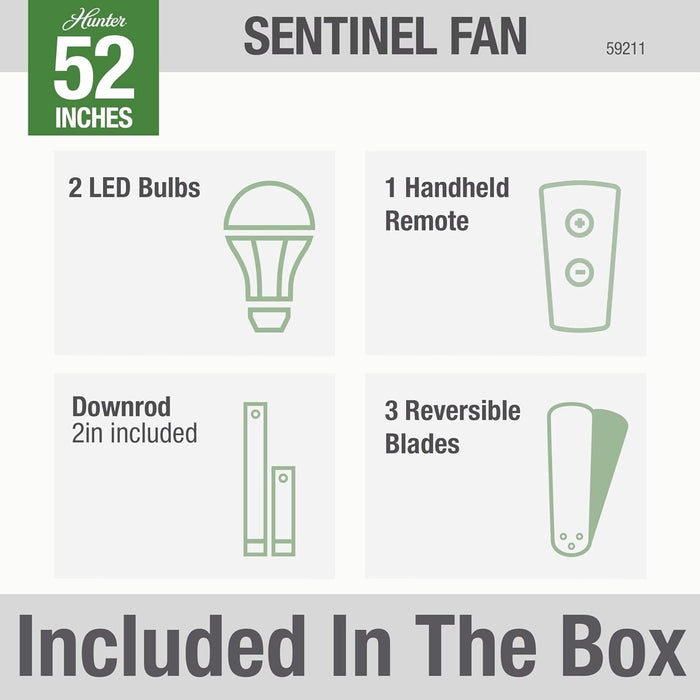 52 in. Sentinel Brushed Ceiling Fan with LED Light Kit and Handheld Remote, Hugger Ceiling Fan with Light-6-ErisView