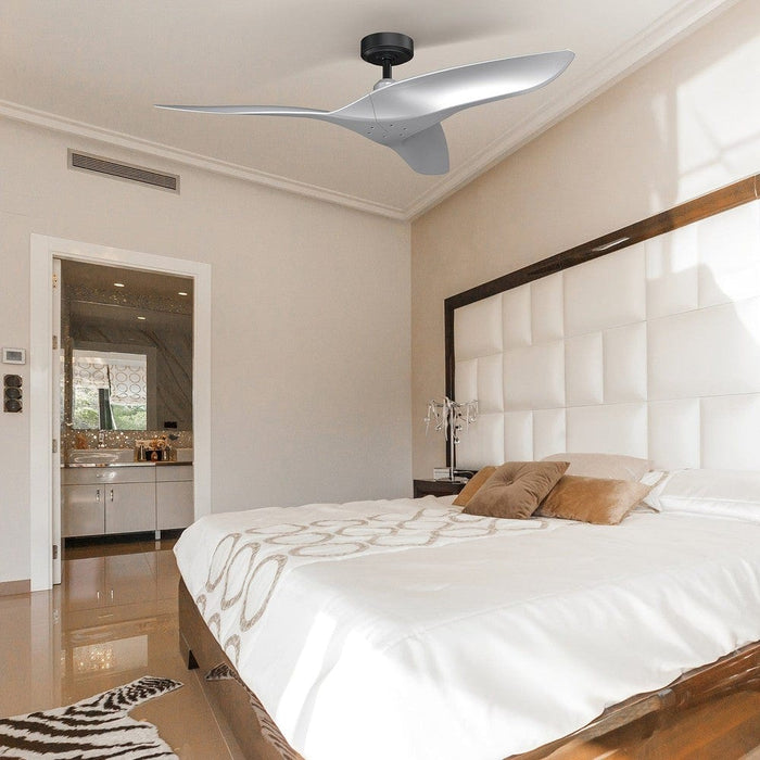 52 in. Silver Downrod Mount Ceiling Fan with Remote Control, Modern Ceiling Fan without Light for Bedroom Living Room-ErisView