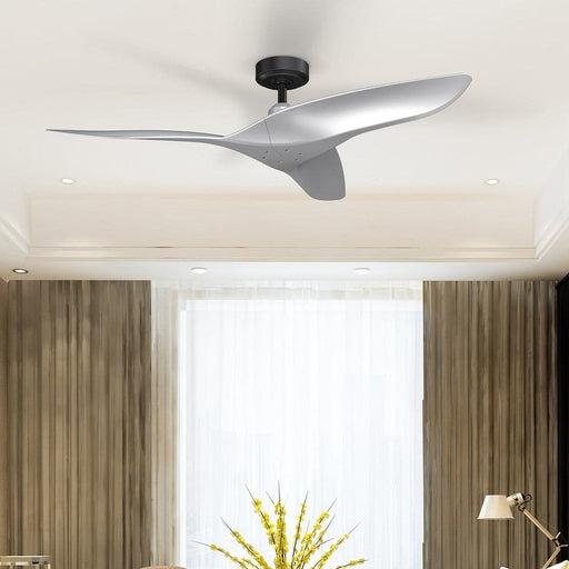 52 in. Silver Downrod Mount Ceiling Fan with Remote Control, Modern Ceiling Fan without Light for Bedroom Living Room-ErisView