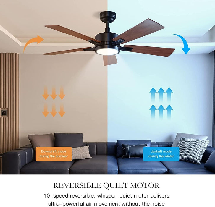 52 in. Smart Ceiling Fan, 5 Blade Ceiling Fan with Remote, LED Reversible DC Ceiling Fan, Works with Google Assistant Amazon Alexa Siri Shortcut-11-ErisView