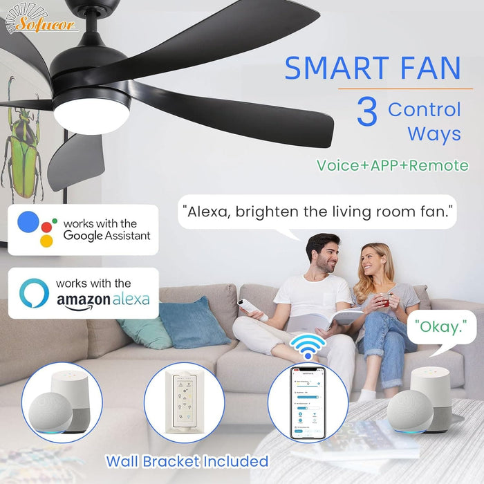 52 in. Smart Ceiling Fan, Indoor Outdoor Outdoor Fans with Lights and Remote for Bedroom Living Room, Work with Alexa Google APP, Outdoor Fan for Patio-2-ErisView