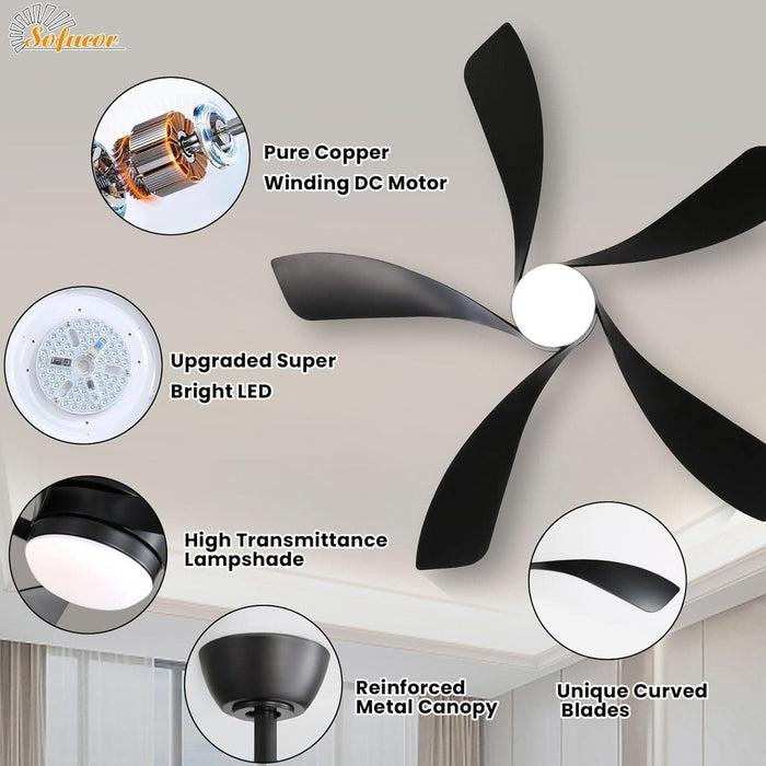 52 in. Smart Ceiling Fan, Indoor Outdoor Outdoor Fans with Lights and Remote for Bedroom Living Room, Work with Alexa Google APP, Outdoor Fan for Patio-6-ErisView