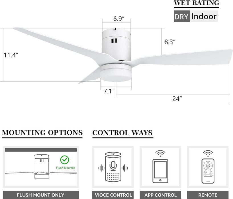 52 in. Smart Ceiling Fan with Dimmable LED Light, Fancy Ceiling Fans with Remote Alexa Google Assistant Siri Shortcuts -12-ErisView