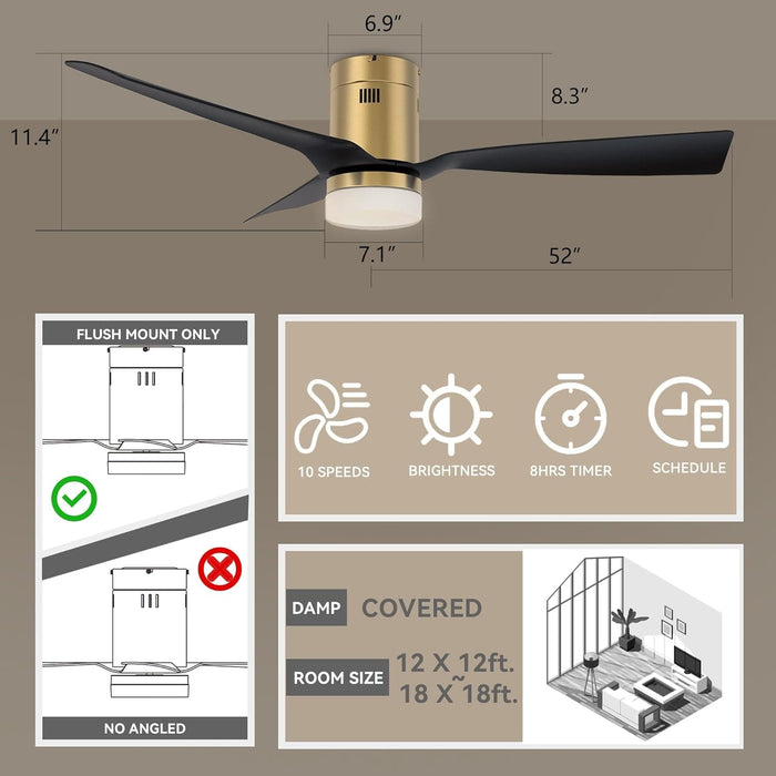 52 in. Smart Ceiling Fan with Dimmable LED Light, Fancy Ceiling Fans with Remote Alexa Google Assistant Siri Shortcuts -5-ErisView