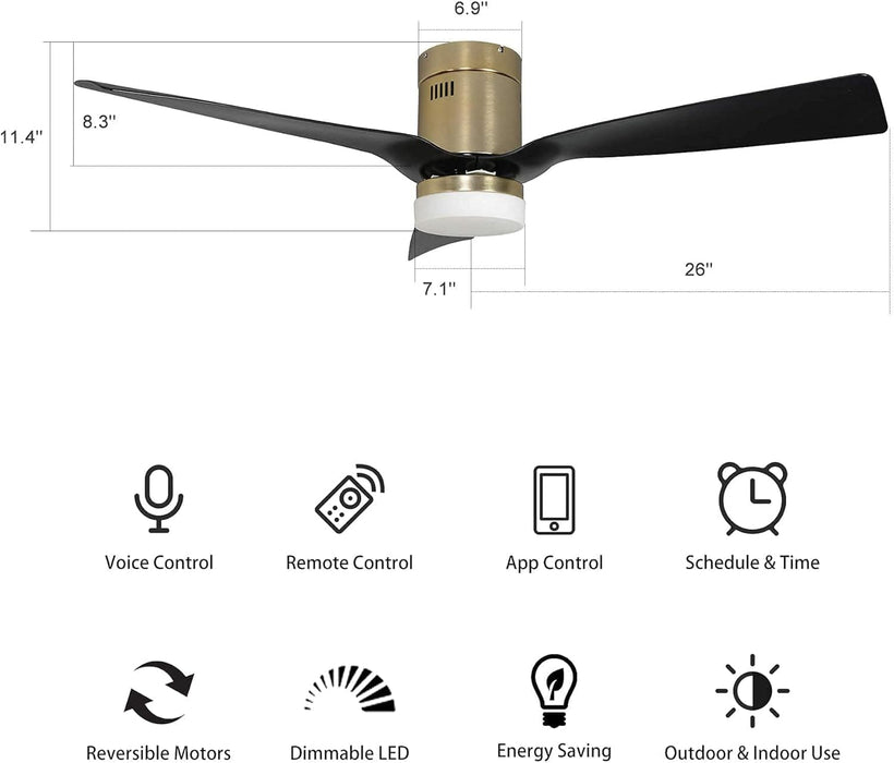 52 in. Smart Ceiling Fan with Dimmable LED Light, Fancy Ceiling Fans with Remote Alexa Google Assistant Siri Shortcuts -7-ErisView