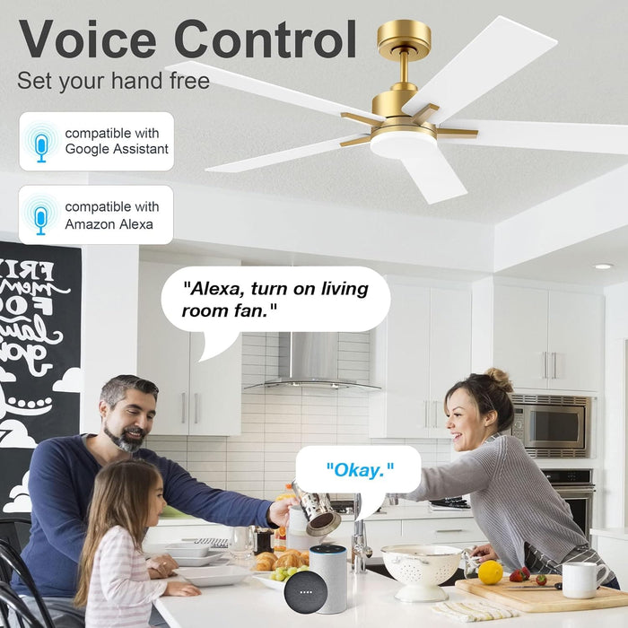 52 in. Smart Ceiling Fan with LED Light and Remote Voice Alexa Google Wi-Fi Control, White and Gold Ceiling Fan for Bedroom, Outdoor Fans for Porch Patio-2-ErisView