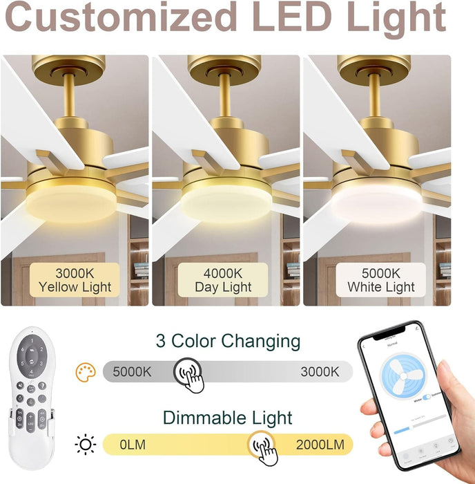 52 in. Smart Ceiling Fan with LED Light and Remote Voice Alexa Google Wi-Fi Control, White and Gold Ceiling Fan for Bedroom, Outdoor Fans for Porch Patio-4-ErisView