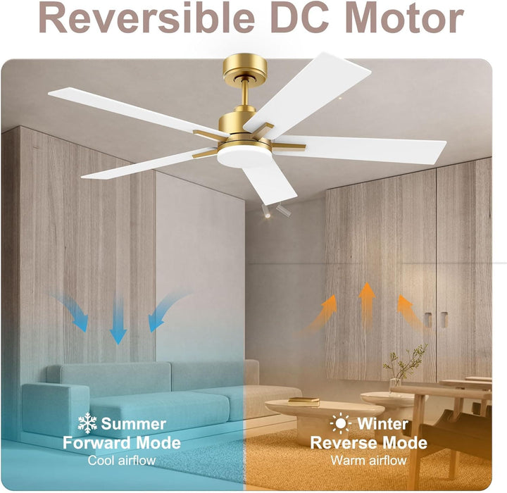 52 in. Smart Ceiling Fan with LED Light and Remote Voice Alexa Google Wi-Fi Control, White and Gold Ceiling Fan for Bedroom, Outdoor Fans for Porch Patio-5-ErisView