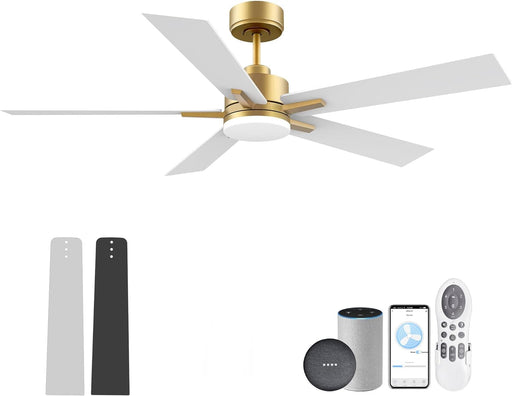 52 in. Smart Ceiling Fan with LED Light and Remote Voice Alexa Google Wi-Fi Control, White and Gold Ceiling Fan for Bedroom, Outdoor Fans for Porch Patio-1-ErisView