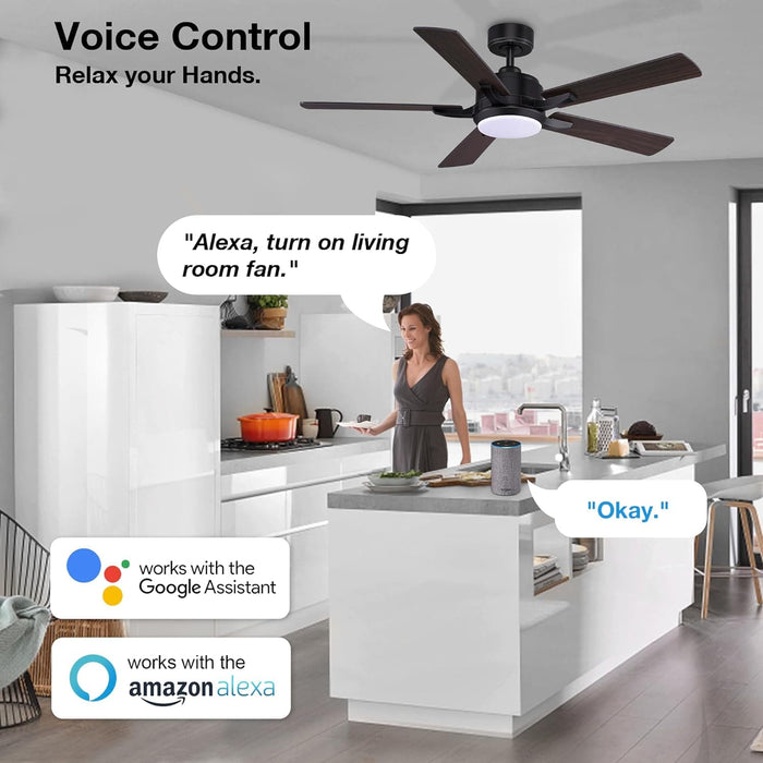 52 in. Smart Ceiling Fan with Lights and Remote Control, Reversible Farmhouse Ceiling Fan for Bedroom LivIng Room, Work with Alexa APP-2-ErisView