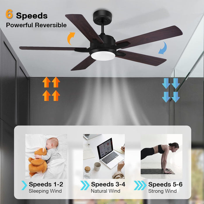 52 in. Smart Ceiling Fan with Lights and Remote Control, Reversible Farmhouse Ceiling Fan for Bedroom LivIng Room, Work with Alexa APP-3-ErisView