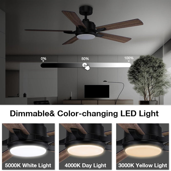 52 in. Smart Ceiling Fan with Lights and Remote Control, Reversible Farmhouse Ceiling Fan for Bedroom LivIng Room, Work with Alexa APP-4-ErisView