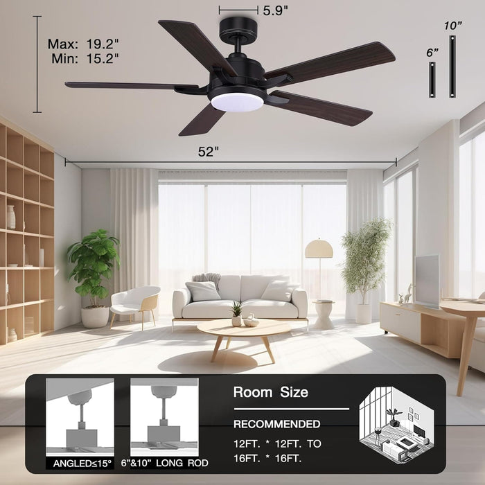 52 in. Smart Ceiling Fan with Lights and Remote Control, Reversible Farmhouse Ceiling Fan for Bedroom LivIng Room, Work with Alexa APP-7-ErisView