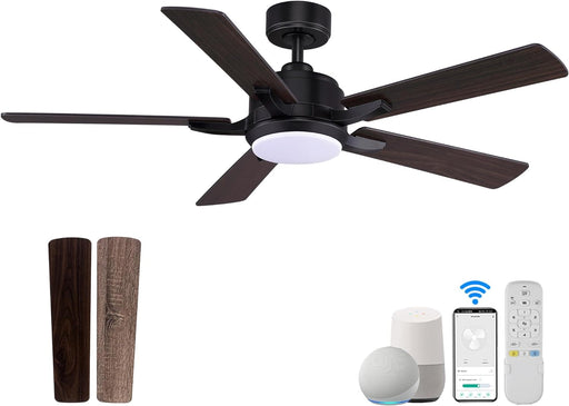 52 in. Smart Ceiling Fan with Lights and Remote Control, Reversible Farmhouse Ceiling Fan for Bedroom LivIng Room, Work with Alexa APP-1-ErisView