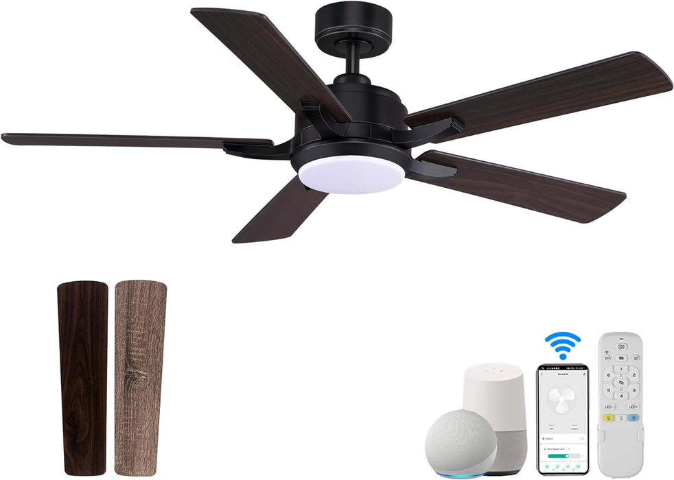 52 in. Smart Ceiling Fan with Lights and Remote Control, Reversible Farmhouse Ceiling Fan for Bedroom LivIng Room, Work with Alexa APP-1-ErisView