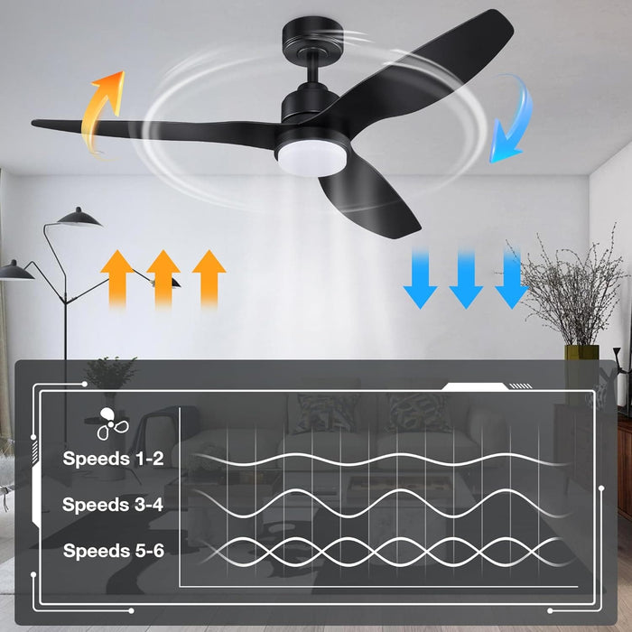 52 in. Smart Ceiling Fan with Lights and Remote, Modern Dimmable Reversible Ceiling Fan, Black Ceiling Fan for Bedroom Living Room Patio Porch -3-ErisView