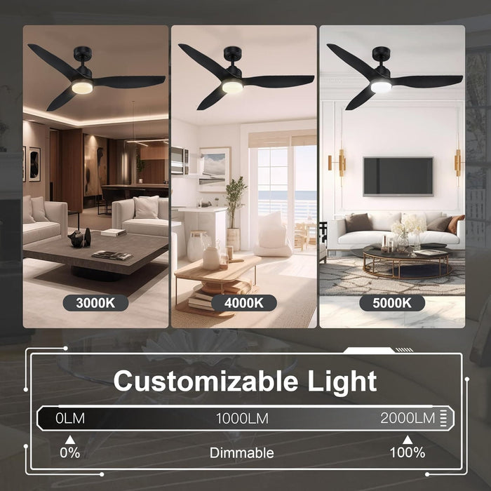 52 in. Smart Ceiling Fan with Lights and Remote, Modern Dimmable Reversible Ceiling Fan, Black Ceiling Fan for Bedroom Living Room Patio Porch -4-ErisView