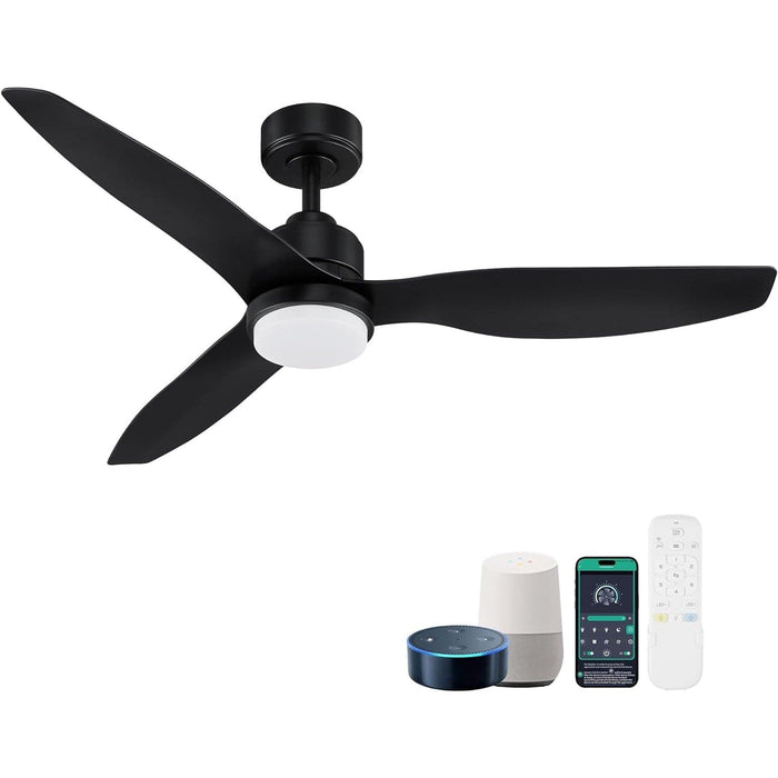 52 in. Smart Ceiling Fan with Lights and Remote, Modern Dimmable Reversible Ceiling Fan, Black Ceiling Fan for Bedroom Living Room Patio Porch -1-ErisView