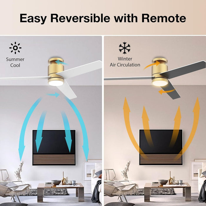 52 in. Smart Flush Mount Remote Control Ceiling Fan and Light, Voice Wi-Fi Alexa APP Control, Modern Reversible Low Profile Ceiling Fan for Bedroom Patio-4-ErisView