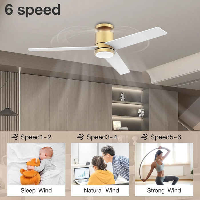 52 in. Smart Flush Mount Remote Control Ceiling Fan and Light, Voice Wi-Fi Alexa APP Control, Modern Reversible Low Profile Ceiling Fan for Bedroom Patio-5-ErisView