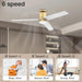 52 in. Smart Flush Mount Remote Control Ceiling Fan and Light, Voice Wi-Fi Alexa APP Control, Modern Reversible Low Profile Ceiling Fan for Bedroom Patio-5-ErisView