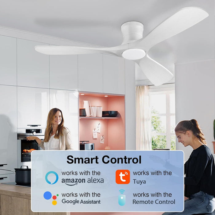 52 in. Smart Low Profile Ceiling Fan with Light and Remote Wi-Fi Alexa APP Control, Flush Mount Ceiling Fan, Modern Ceiling Fan for Bedroom Patio-2-ErisView