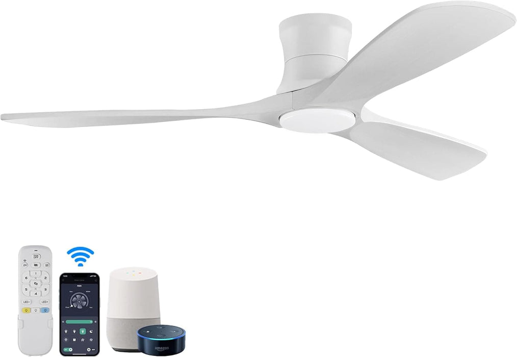 52 in. Smart Low Profile Ceiling Fan with Light and Remote Wi-Fi Alexa APP Control, Flush Mount Ceiling Fan, Modern Ceiling Fan for Bedroom Patio-1-ErisView
