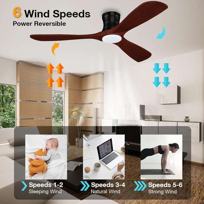 52 in. Smart Low Profile Ceiling Fan with Remote Voice Wi-Fi Alexa APP Control, Reversible Flush Mount Ceiling Fan, Modern Ceiling Fan for Bedroom Patio-4-ErisView