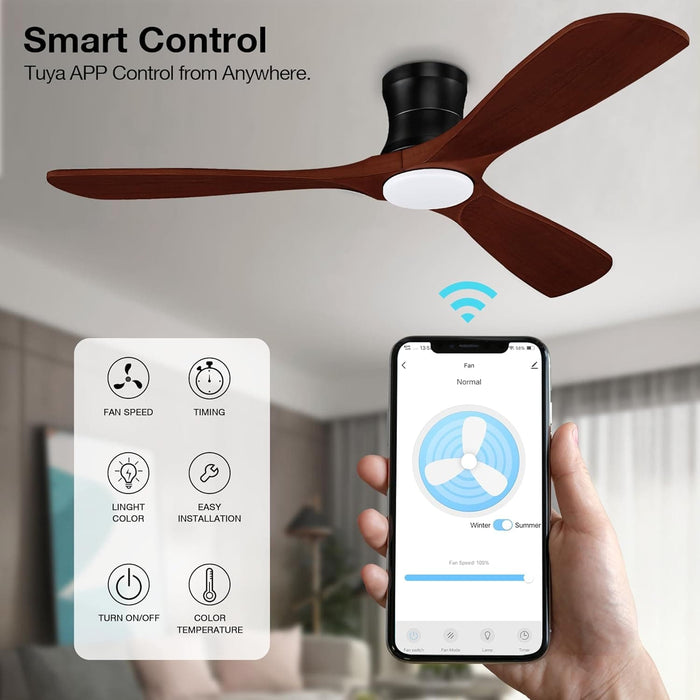 52 in. Smart Low Profile Ceiling Fan with Remote Voice Wi-Fi Alexa APP Control, Reversible Flush Mount Ceiling Fan, Modern Ceiling Fan for Bedroom Patio-6-ErisView