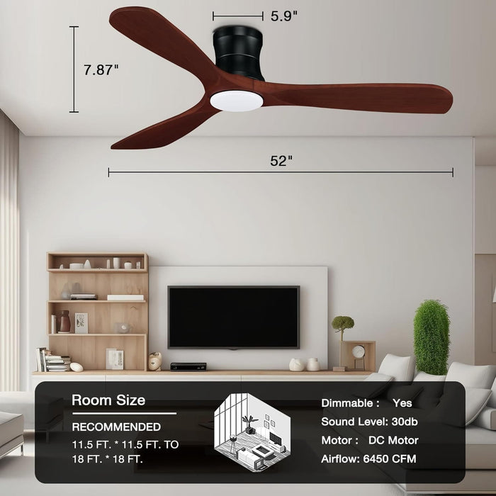 52 in. Smart Low Profile Ceiling Fan with Remote Voice Wi-Fi Alexa APP Control, Reversible Flush Mount Ceiling Fan, Modern Ceiling Fan for Bedroom Patio-7-ErisView