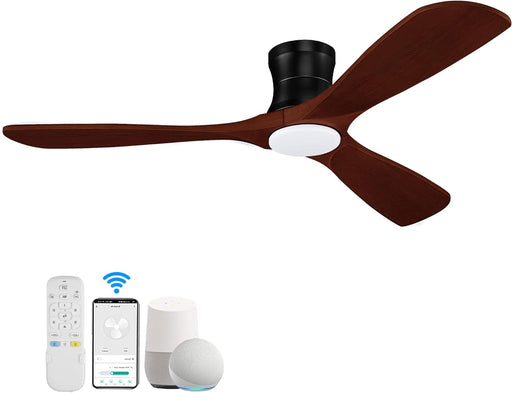 52 in. Smart Low Profile Ceiling Fan with Remote Voice Wi-Fi Alexa APP Control, Reversible Flush Mount Ceiling Fan, Modern Ceiling Fan for Bedroom Patio-1-ErisView