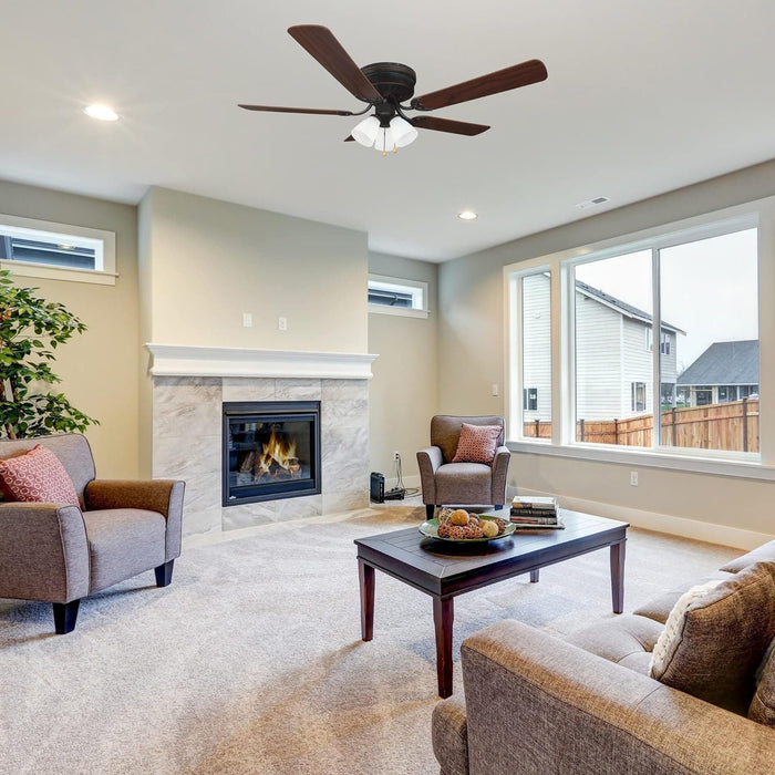 52 in. Traditional 5 Blade Ceiling Fan, Hugger Ceiling Fans, Low Profile Ceiling Fan with LED Light Kit, Reversible Bronze Ceiling Fan-10-ErisView