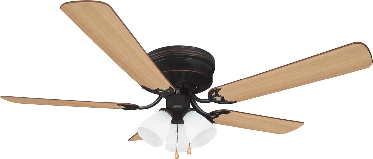 52 in. Traditional 5 Blade Ceiling Fan, Hugger Ceiling Fans, Low Profile Ceiling Fan with LED Light Kit, Reversible Bronze Ceiling Fan-11-ErisView