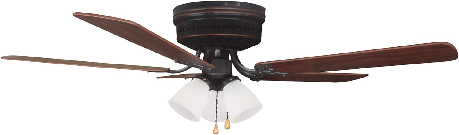 52 in. Traditional 5 Blade Ceiling Fan, Hugger Ceiling Fans, Low Profile Ceiling Fan with LED Light Kit, Reversible Bronze Ceiling Fan-12-ErisView