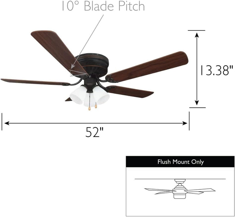 52 in. Traditional 5 Blade Ceiling Fan, Hugger Ceiling Fans, Low Profile Ceiling Fan with LED Light Kit, Reversible Bronze Ceiling Fan-4-ErisView