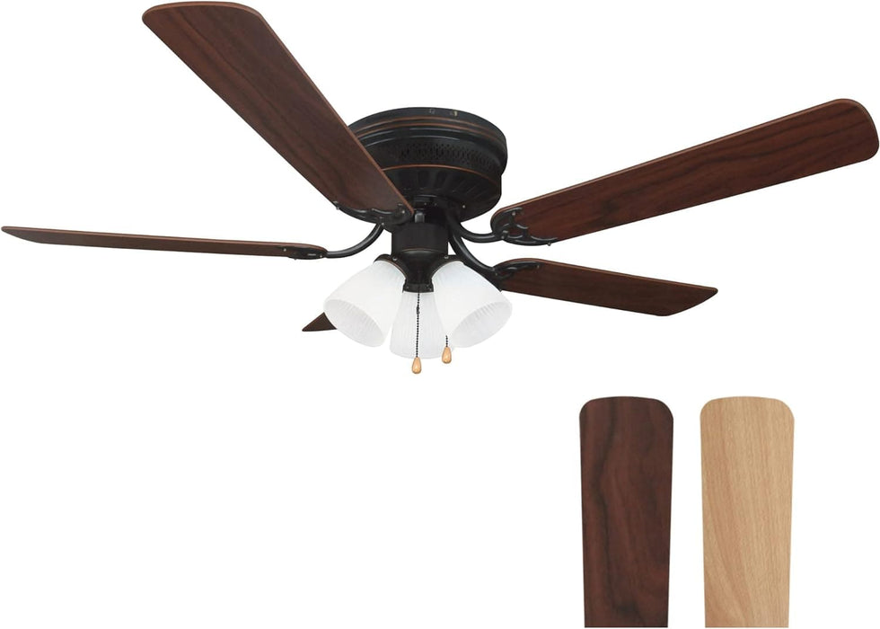 52 in. Traditional 5 Blade Ceiling Fan, Hugger Ceiling Fans, Low Profile Ceiling Fan with LED Light Kit, Reversible Bronze Ceiling Fan-1-ErisView