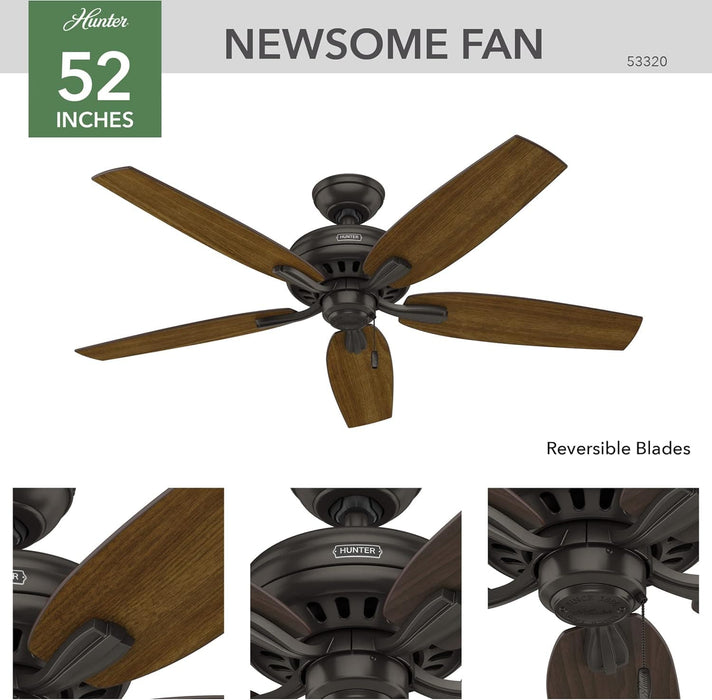 52 in. Traditional Ceiling Fans without Lights, Indoor Bronze Ceiling Fan with Pull Chains, Reversible Whisperwind Motor, Hugger Ceiling Fans-2-ErisView