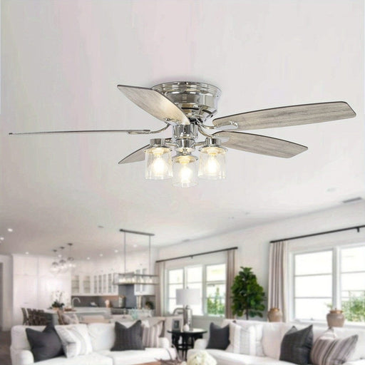 52 in. Traditional Flush Mount Ceiling Fan with Light Kit Remote Control, Modern Reversible Ceiling Fan for Living Room-Brushed Nickel-ErisView