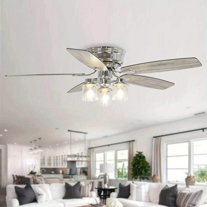52 in. Traditional Flush Mount Ceiling Fan with Light Kit Remote Control, Modern Reversible Ceiling Fan for Living Room-Brushed Nickel-ErisView
