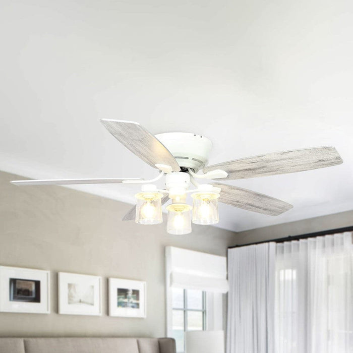 52 in. Traditional Flush Mount Ceiling Fan with Light Kit Remote Control, Modern Reversible Ceiling Fan for Living Room-White-ErisView