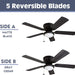 52 in. Traditional Flush Mount Indoor LED Ceiling Fan with Light Pull Chains, Matte Black Reversible Ceiling Fan Summer Winter-3-ErisView