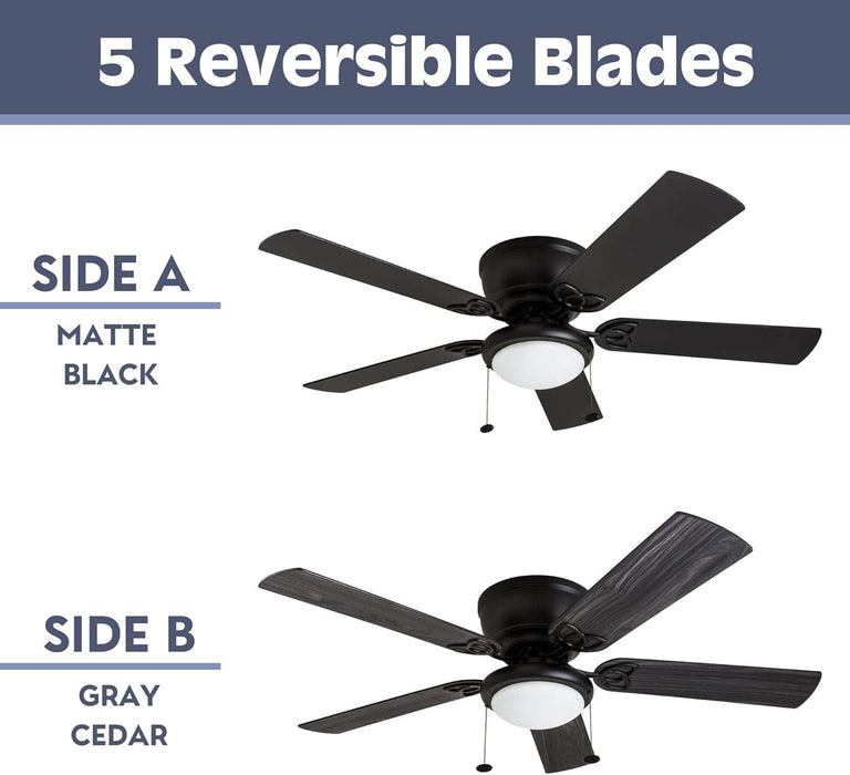52 in. Traditional Flush Mount Indoor LED Ceiling Fan with Light Pull Chains, Matte Black Reversible Ceiling Fan Summer Winter-3-ErisView