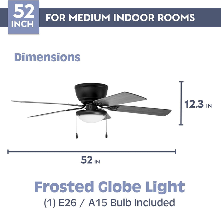 52 in. Traditional Flush Mount Indoor LED Ceiling Fan with Light Pull Chains, Matte Black Reversible Ceiling Fan Summer Winter-5-ErisView