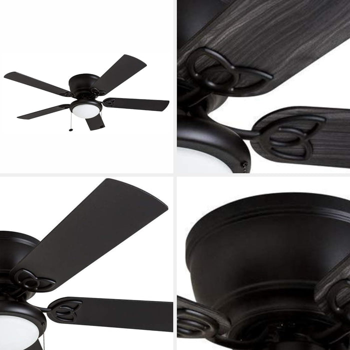 52 in. Traditional Flush Mount Indoor LED Ceiling Fan with Light Pull Chains, Matte Black Reversible Ceiling Fan Summer Winter-6-ErisView