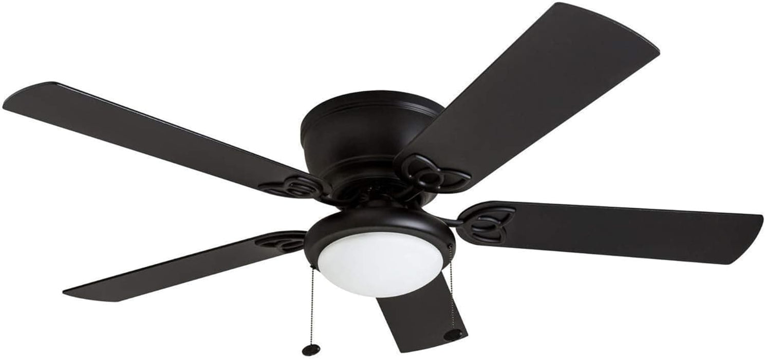 52 in. Traditional Flush Mount Indoor LED Ceiling Fan with Light Pull Chains, Matte Black Reversible Ceiling Fan Summer Winter-1-ErisView