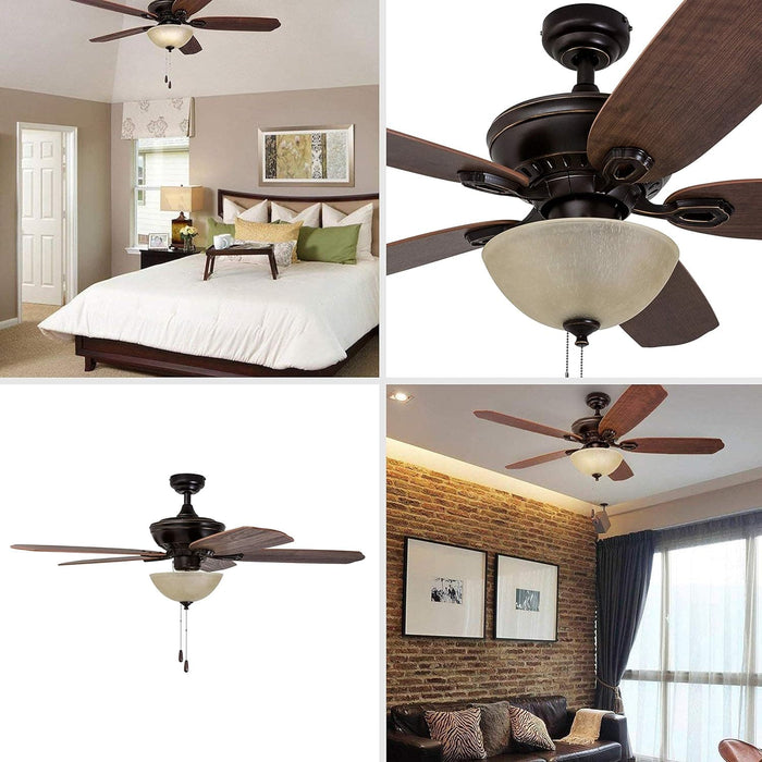 52 in. Traditional Indoor LED Ceiling Fan with Light Pull Chain, Reversible Ceiling Fan Summer Winter, Bronze Ceiling Fan-2-ErisView